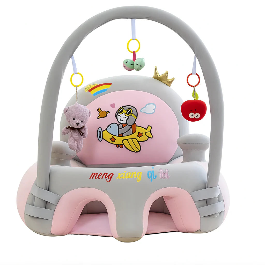 Baby Support Seat with Toy Arch – Soft Infant Floor Seat with Safety Harness for Sitting Support, Play & Development (3–12 Months)