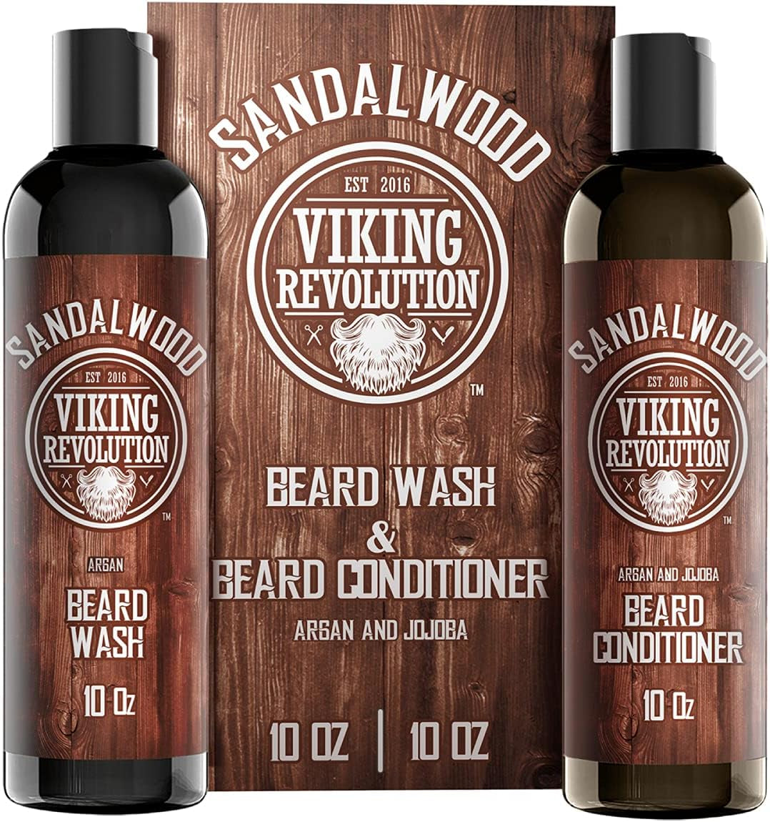 Beard Wash & Conditioner Set with Argan & Jojoba Oil – Sandalwood Beard Shampoo & Conditioner for Softening & Strengthening (150ml x2)
