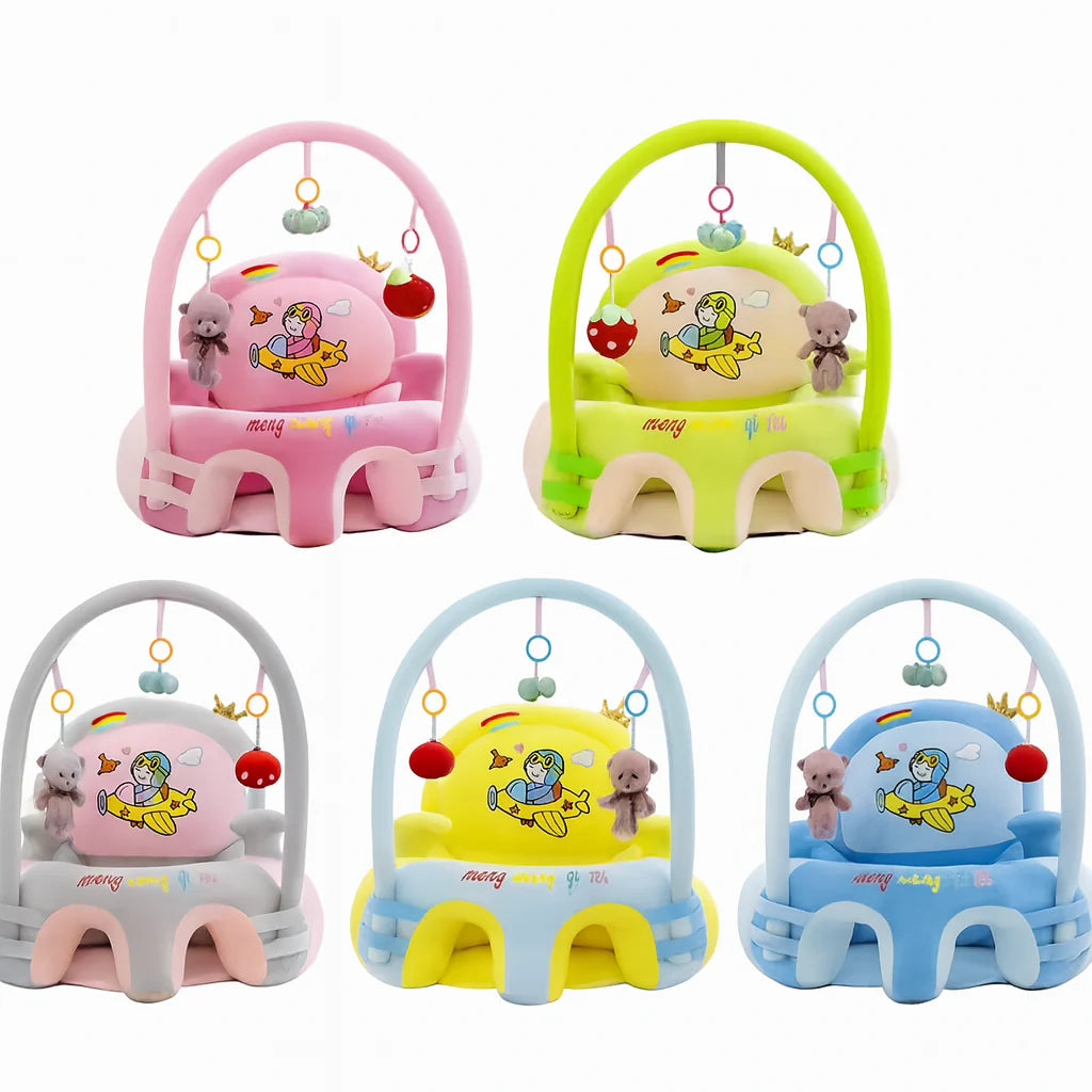 Baby Support Seat with Toy Arch – Soft Infant Floor Seat with Safety Harness for Sitting Support, Play & Development (3–12 Months)