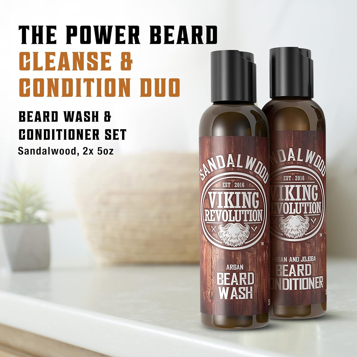 Beard Wash & Conditioner Set with Argan & Jojoba Oil – Sandalwood Beard Shampoo & Conditioner for Softening & Strengthening (150ml x2)
