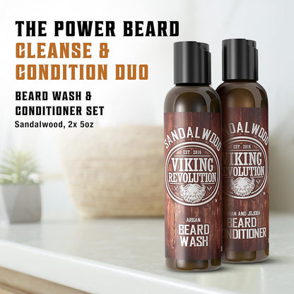 Beard Wash & Conditioner Set with Argan & Jojoba Oil – Sandalwood Beard Shampoo & Conditioner for Softening & Strengthening (150ml x2)