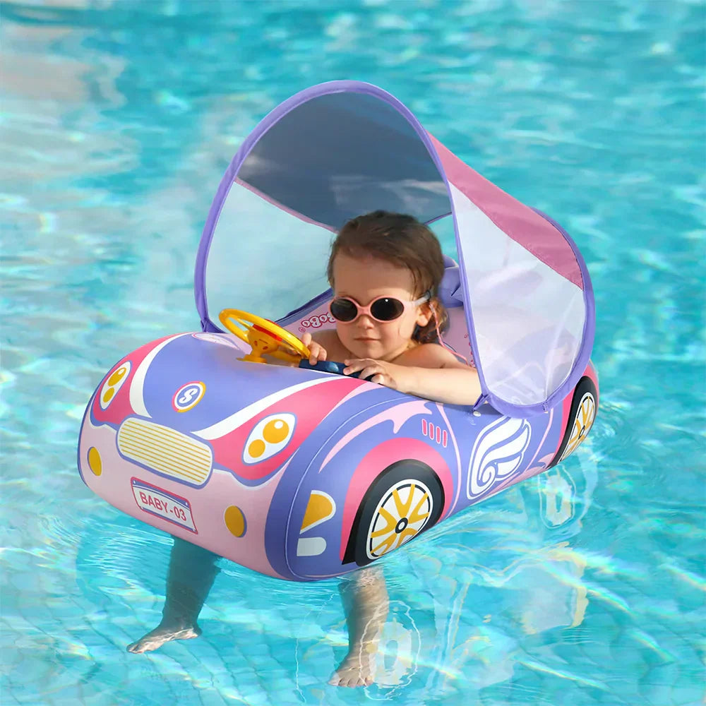 Inflatable Baby Swim Ring with Canopy – UPF 50+ Sun Protection, Safe & Stable Baby Float for Pool & Bath