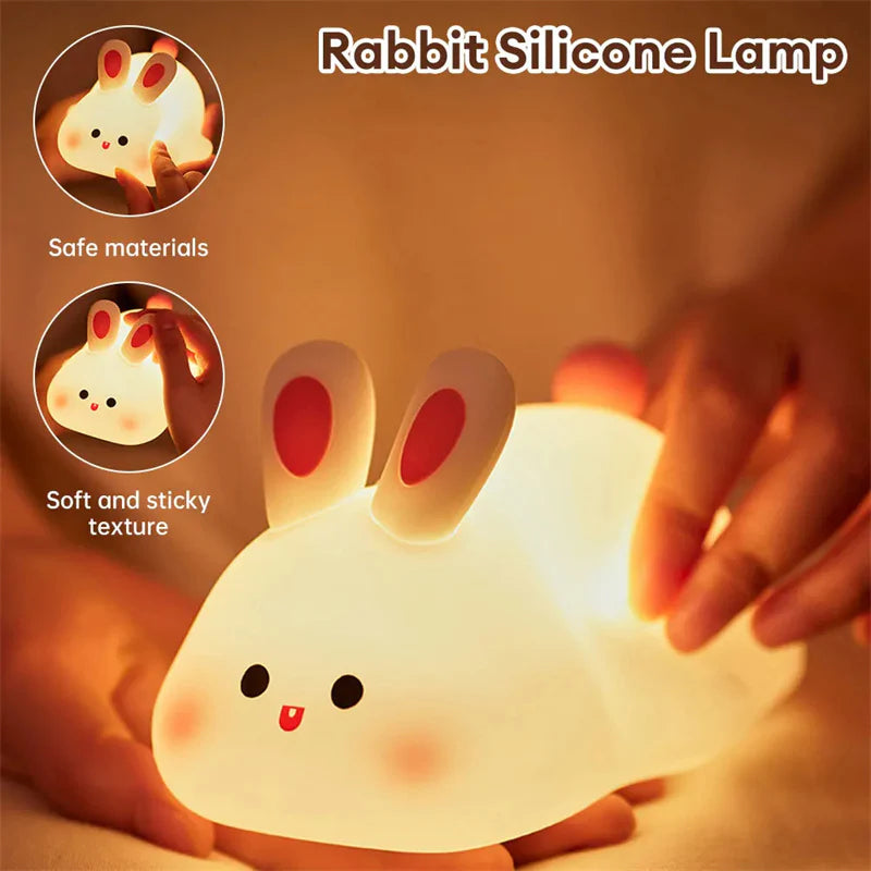 🐰✨ Adorable Rabbit Night Light 🌙 Soft LED glow, touch sensor, & a big cute face! Perfect bedside buddy for kids 🐾💤