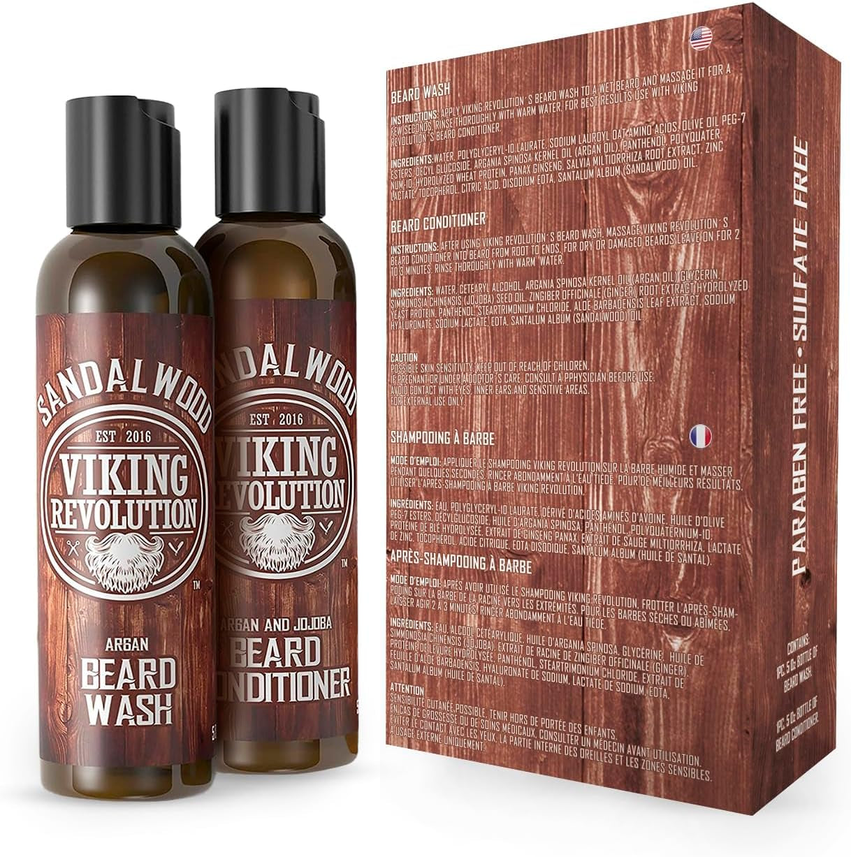 Beard Wash & Conditioner Set with Argan & Jojoba Oil – Sandalwood Beard Shampoo & Conditioner for Softening & Strengthening (150ml x2)
