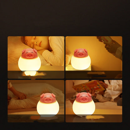 Cute Pig Silicone Night Light: Dimmable LED Bedside Lamp for Kids & Nurseries | USB Rechargeable