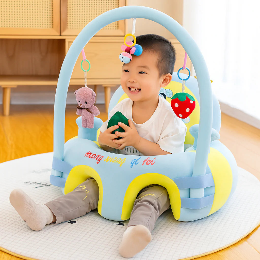 Baby Support Seat with Toy Arch – Soft Infant Floor Seat with Safety Harness for Sitting Support, Play & Development (3–12 Months)