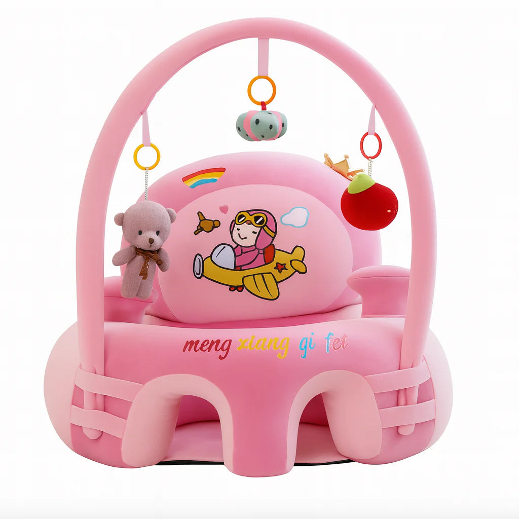 Baby Support Seat with Toy Arch – Soft Infant Floor Seat with Safety Harness for Sitting Support, Play & Development (3–12 Months)