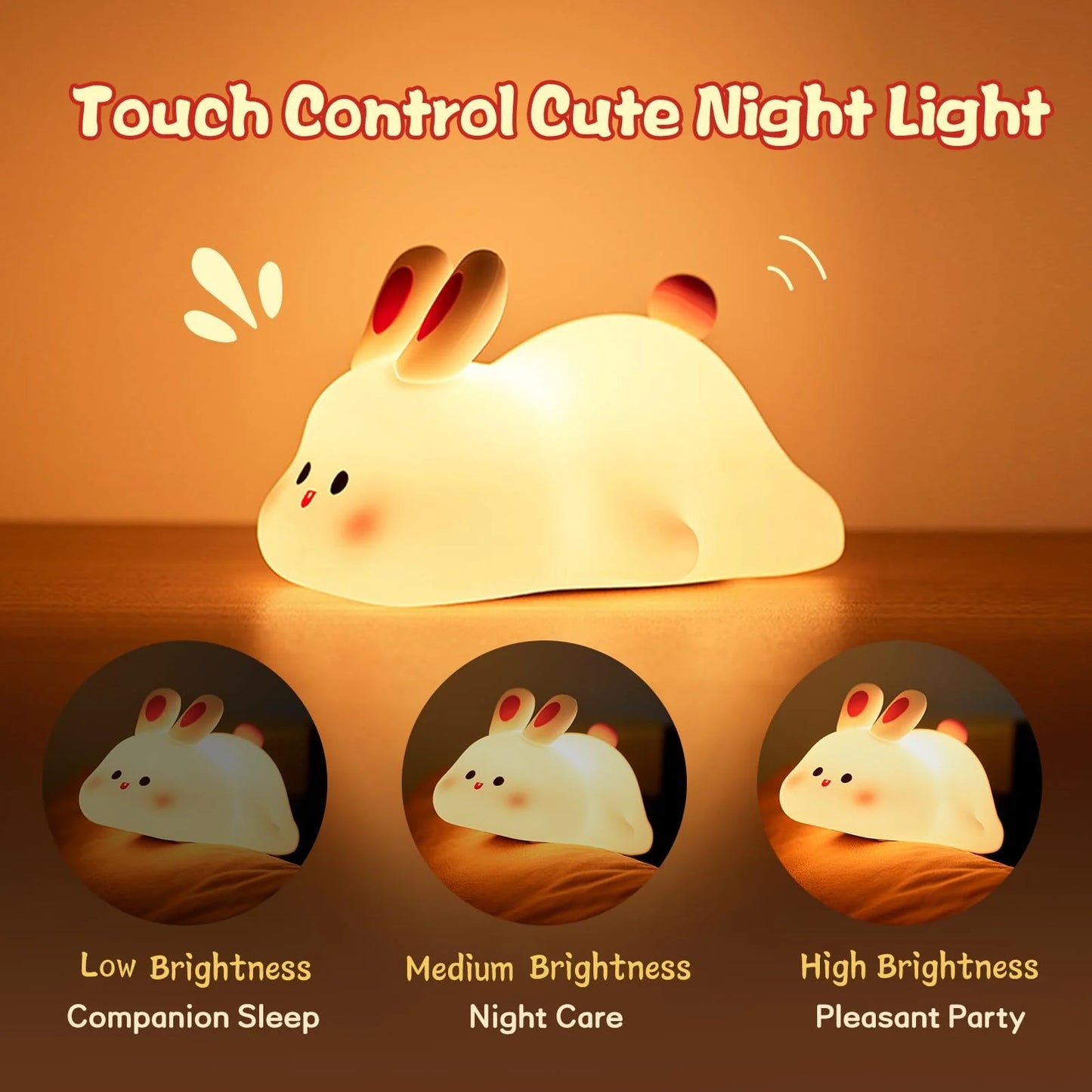 🐰✨ Adorable Rabbit Night Light 🌙 Soft LED glow, touch sensor, & a big cute face! Perfect bedside buddy for kids 🐾💤