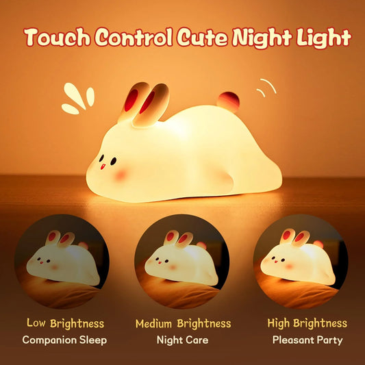 🐰✨ Adorable Rabbit Night Light 🌙 Soft LED glow, touch sensor, & a big cute face! Perfect bedside buddy for kids 🐾💤