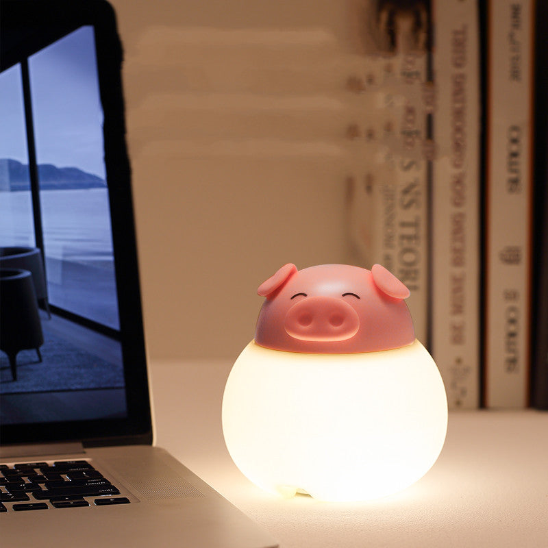 Cute Pig Silicone Night Light: Dimmable LED Bedside Lamp for Kids & Nurseries | USB Rechargeable