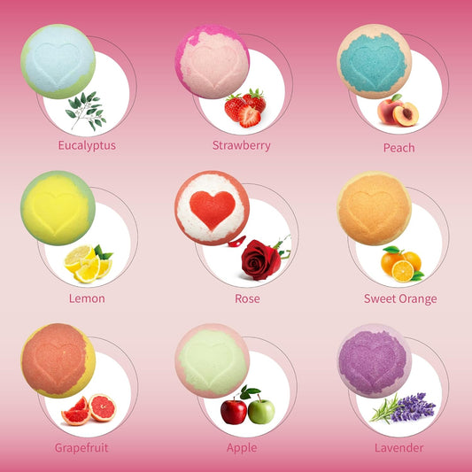 Bath Bombs for Kids with Toys Inside, 9 Pcs Heart Imprint Bath Bomb for Women Toddler Girls, Kids Bath Bombs with Friendship Bracelets Inside, Christmas Birthday Gifts for Women Kid Stocking Stuffers