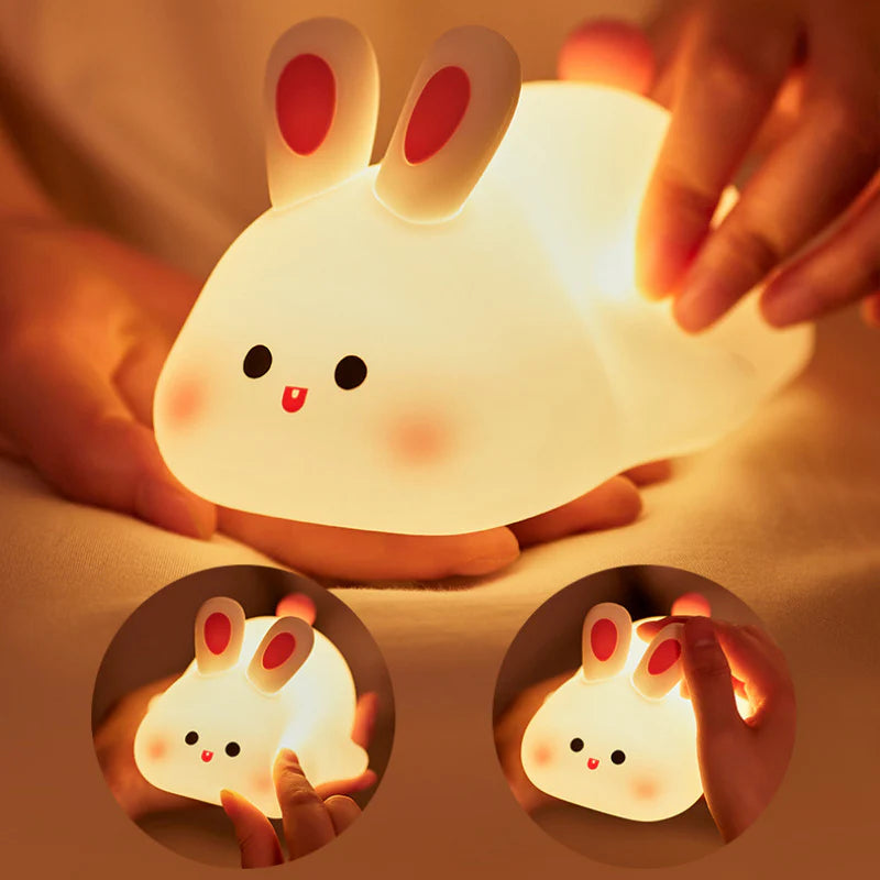 🐰✨ Adorable Rabbit Night Light 🌙 Soft LED glow, touch sensor, & a big cute face! Perfect bedside buddy for kids 🐾💤