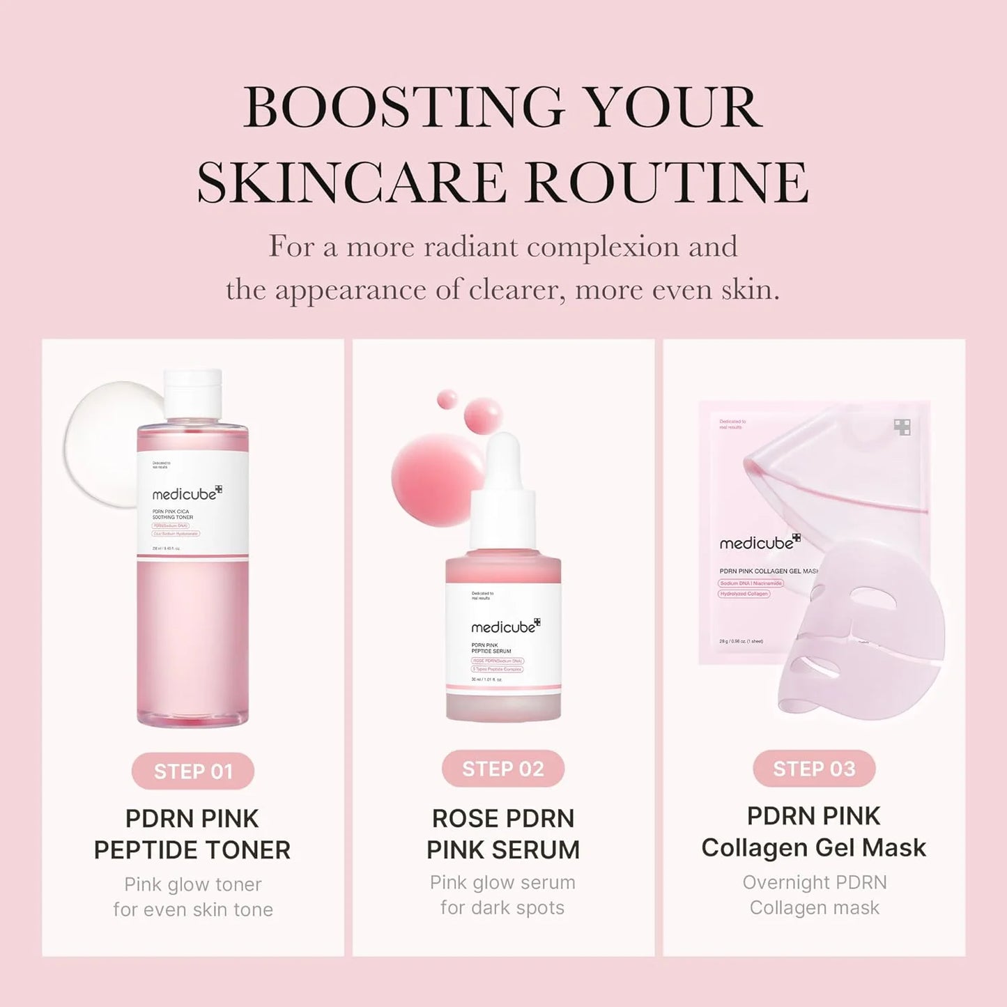 Medicube PDRN Pink Glutathione Cica Soothing Toner (250ml) – Hydrating & Brightening Korean Toner for Calm, Glowing Skin