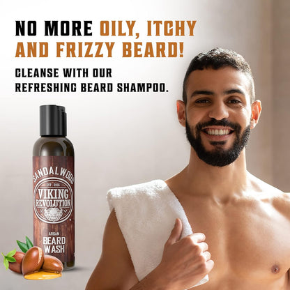 Beard Wash & Conditioner Set with Argan & Jojoba Oil – Sandalwood Beard Shampoo & Conditioner for Softening & Strengthening (150ml x2)