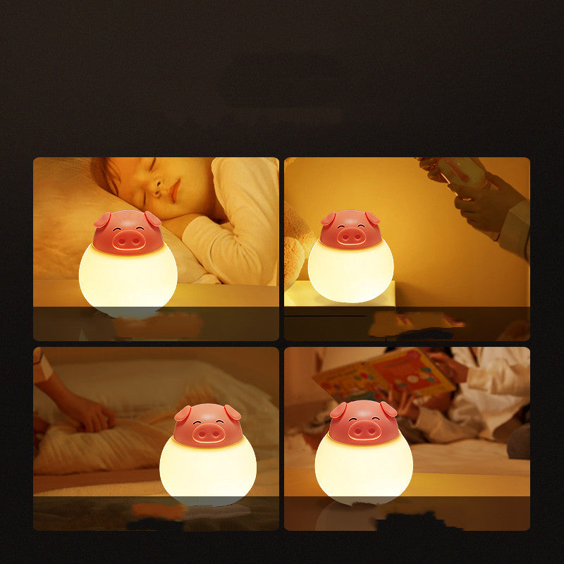 Cute Pig Silicone Night Light: Dimmable LED Bedside Lamp for Kids & Nurseries | USB Rechargeable