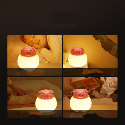 Cute Pig Silicone Night Light: Dimmable LED Bedside Lamp for Kids & Nurseries | USB Rechargeable