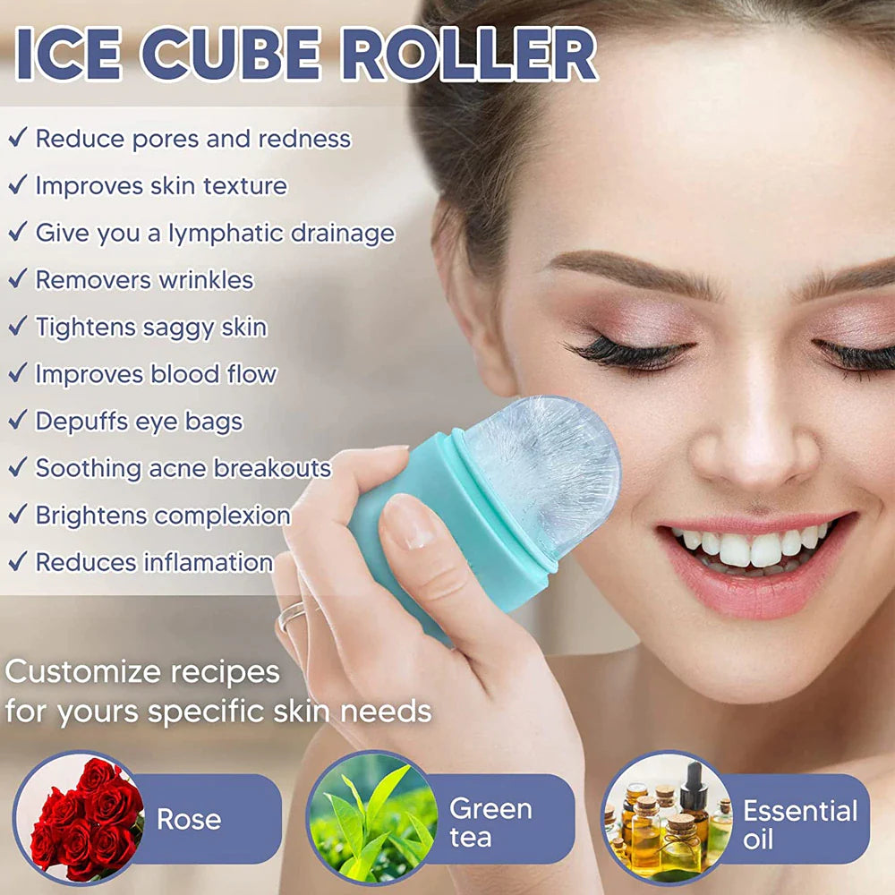Ice Roller for Face Eyes and Neck Ice Cube Mold Skin Care Gua Sha Beauty Tool for Depuffing, Brightening and Facial Treatment