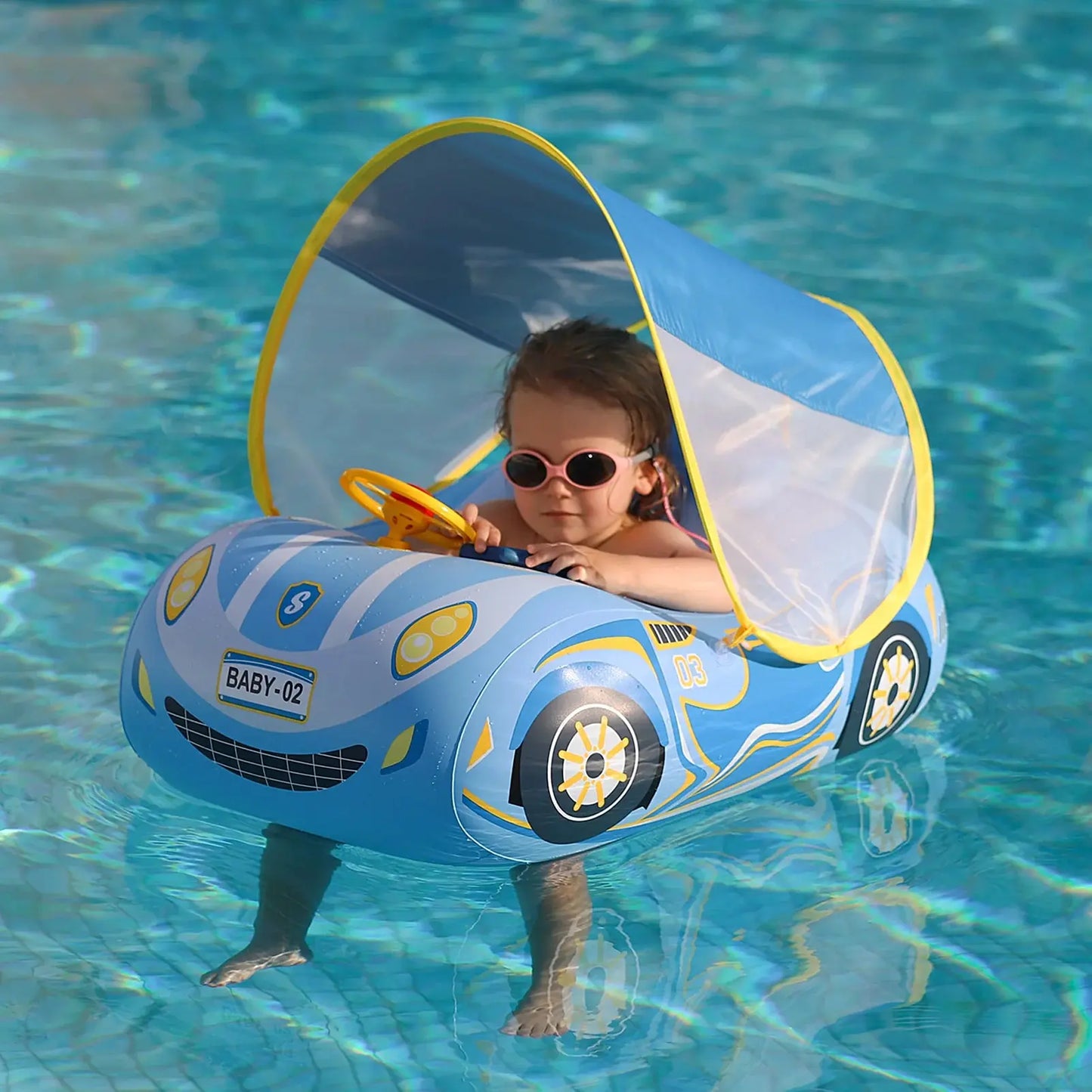 Inflatable Baby Swim Ring with Canopy – UPF 50+ Sun Protection, Safe & Stable Baby Float for Pool & Bath