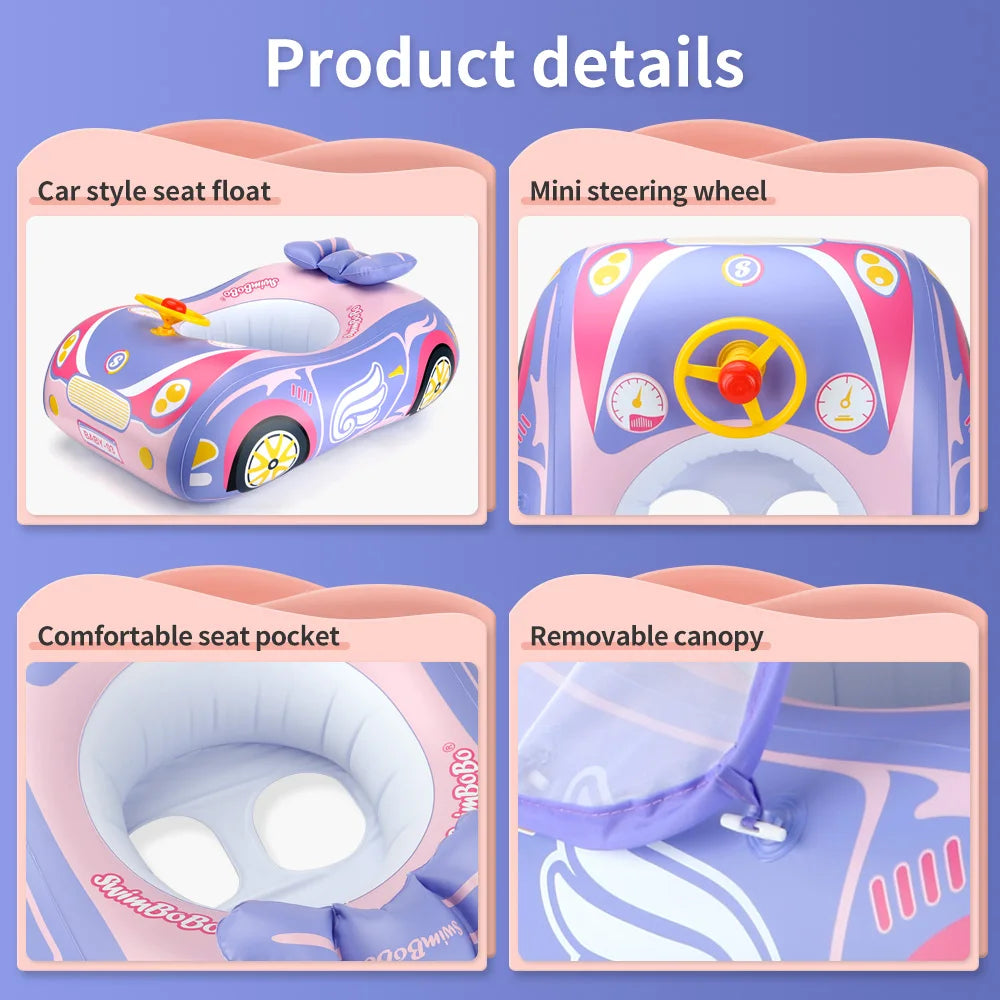Inflatable Baby Swim Ring with Canopy – UPF 50+ Sun Protection, Safe & Stable Baby Float for Pool & Bath
