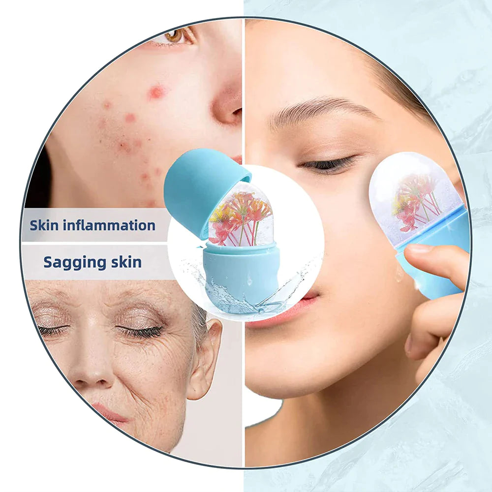 Ice Roller for Face Eyes and Neck Ice Cube Mold Skin Care Gua Sha Beauty Tool for Depuffing, Brightening and Facial Treatment