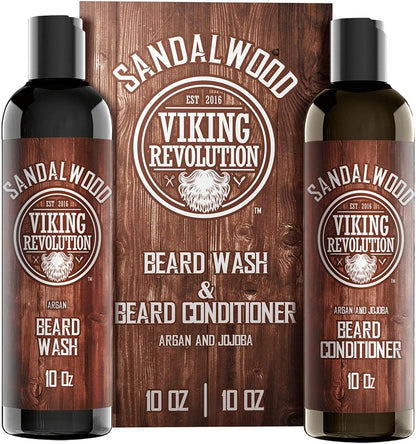 Beard Wash & Conditioner Set with Argan & Jojoba Oil – Sandalwood Beard Shampoo & Conditioner for Softening & Strengthening (150ml x2)