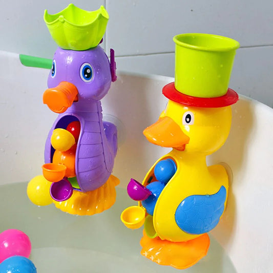 Cute Baby Bath Toys Set – Yellow Duck Waterwheel & Elephant Faucet Spray Toy for Kids Shower & Bath Time Play