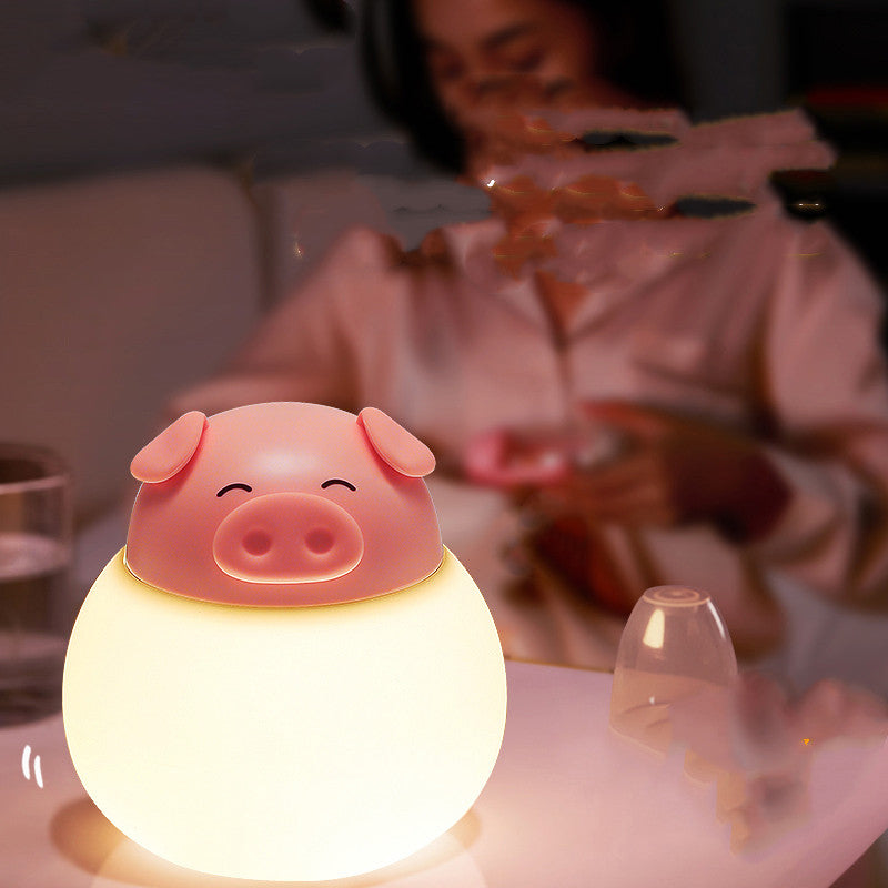 Cute Pig Silicone Night Light: Dimmable LED Bedside Lamp for Kids & Nurseries | USB Rechargeable