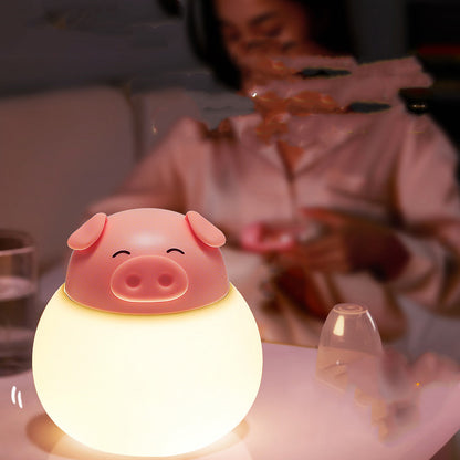 Cute Pig Silicone Night Light: Dimmable LED Bedside Lamp for Kids & Nurseries | USB Rechargeable