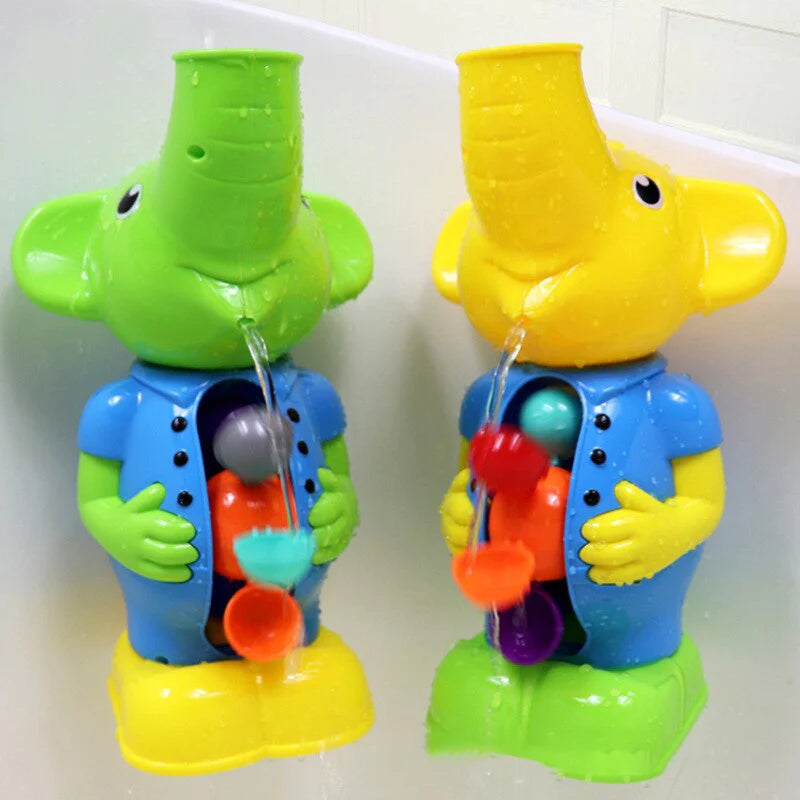 Cute Baby Bath Toys Set – Yellow Duck Waterwheel & Elephant Faucet Spray Toy for Kids Shower & Bath Time Play
