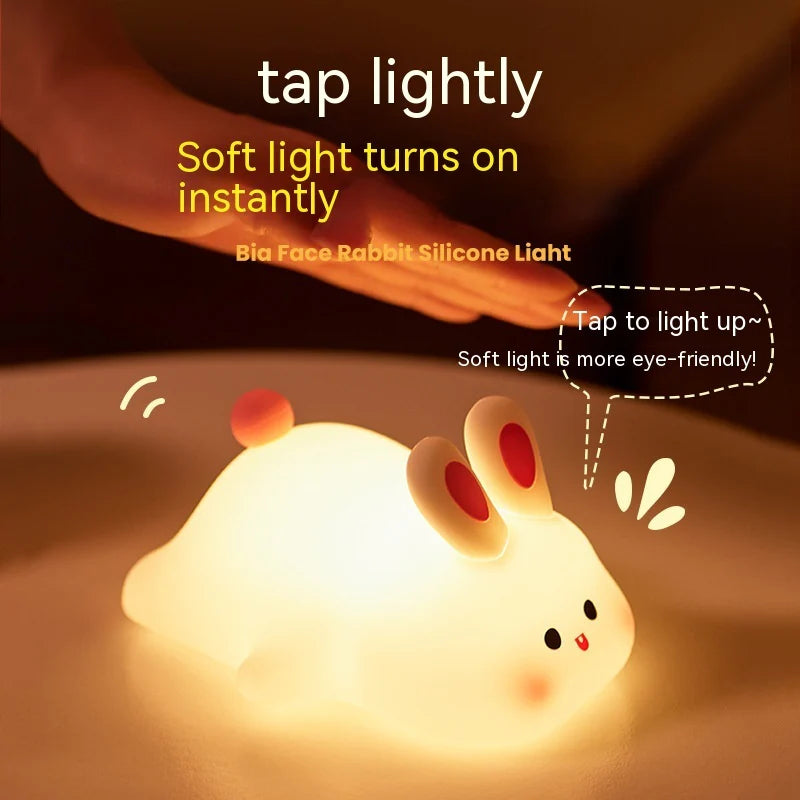 🐰✨ Adorable Rabbit Night Light 🌙 Soft LED glow, touch sensor, & a big cute face! Perfect bedside buddy for kids 🐾💤