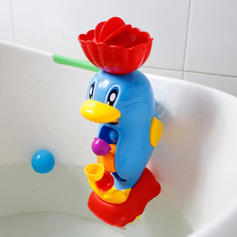 Cute Baby Bath Toys Set – Yellow Duck Waterwheel & Elephant Faucet Spray Toy for Kids Shower & Bath Time Play