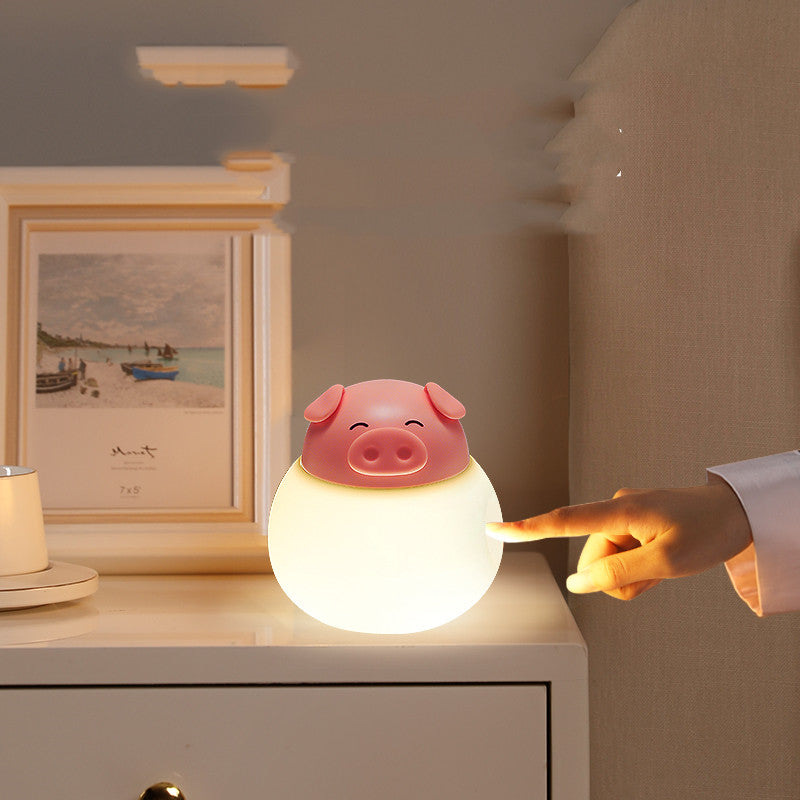 Cute Pig Silicone Night Light: Dimmable LED Bedside Lamp for Kids & Nurseries | USB Rechargeable
