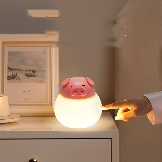 Cute Pig Silicone Night Light: Dimmable LED Bedside Lamp for Kids & Nurseries | USB Rechargeable