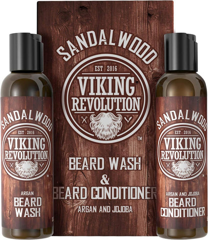 Beard Wash & Conditioner Set with Argan & Jojoba Oil – Sandalwood Beard Shampoo & Conditioner for Softening & Strengthening (150ml x2)