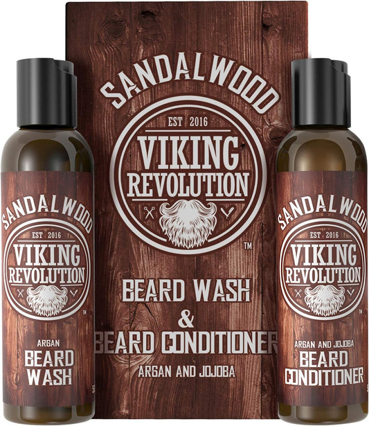 Beard Wash & Conditioner Set with Argan & Jojoba Oil – Sandalwood Beard Shampoo & Conditioner for Softening & Strengthening (150ml x2)
